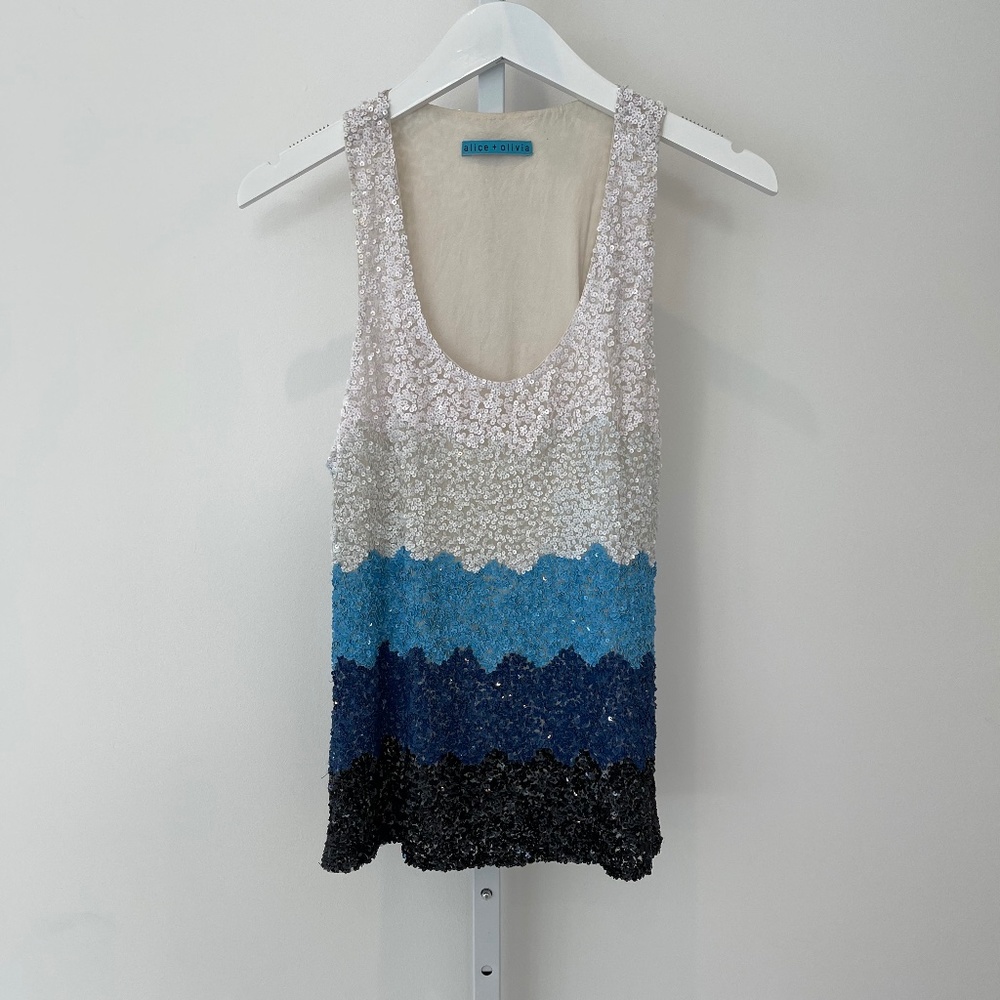 ALICE + OLIVIA COLOR BLOCK SEQUIN TANK TOP SIZE SMALL